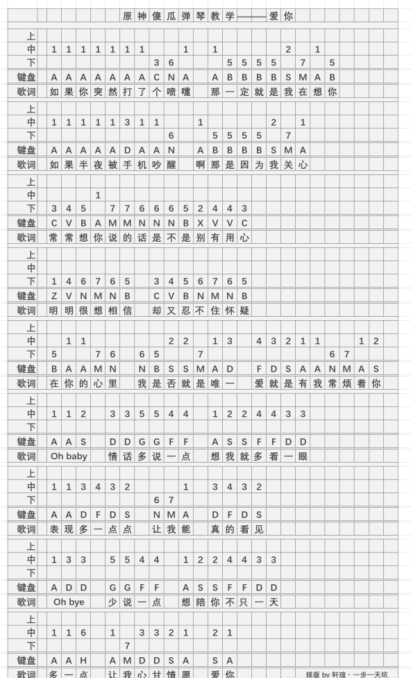 原神爱你琴谱手机版 爱你琴谱简谱图片图1